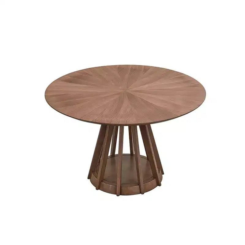 Table à manger ronde moderne de 47 po avec plateau en placage de bois et pied central, 4 places assises