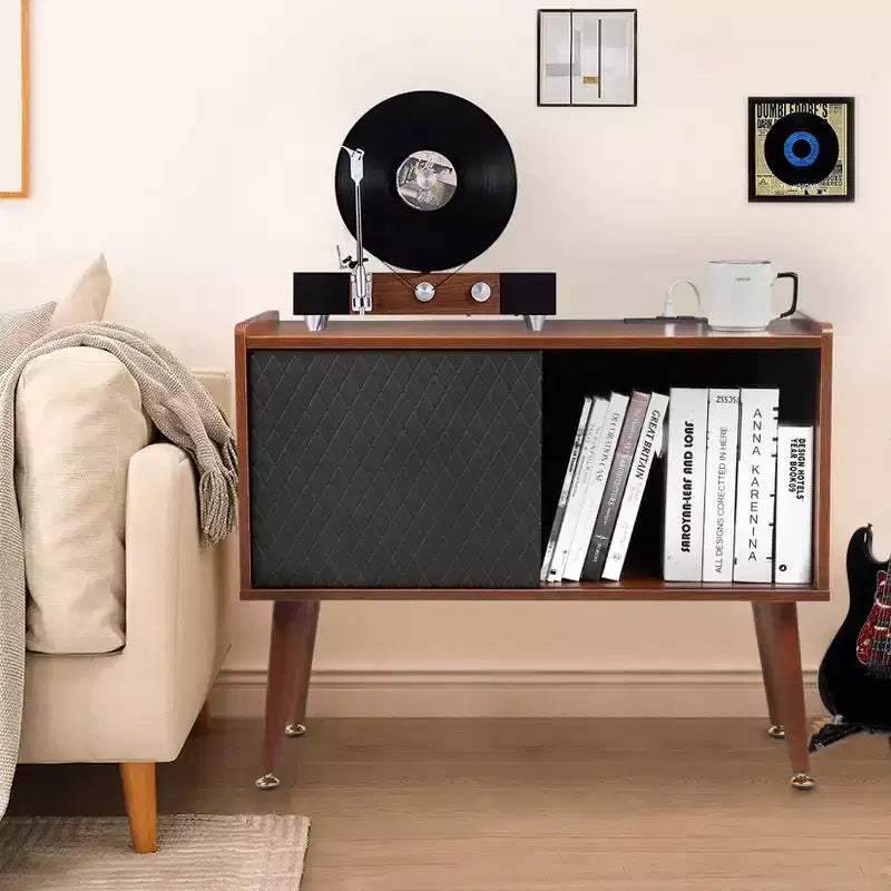 Meuble tourne-disque avec rangement pour vinyles, table tourne-disque pouvant contenir jusqu'à 300 albums, support tourne-disque avec station de charge pour salon ou chambre à coucher