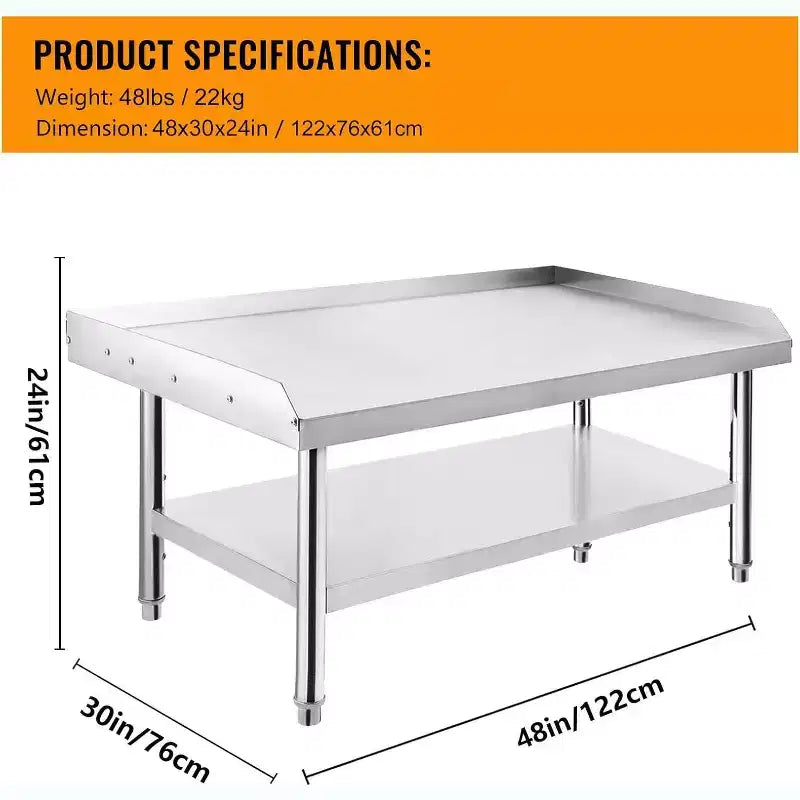 Support de grill robuste en acier inoxydable de 122 cm avec étagères réglables pour cuisines et barbecues