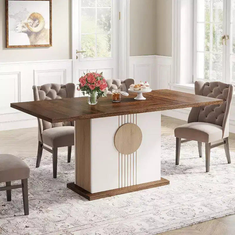 Table à manger rectangulaire 55" style ferme pour 4-6 personnes, table de cuisine et de salle à manger en bois