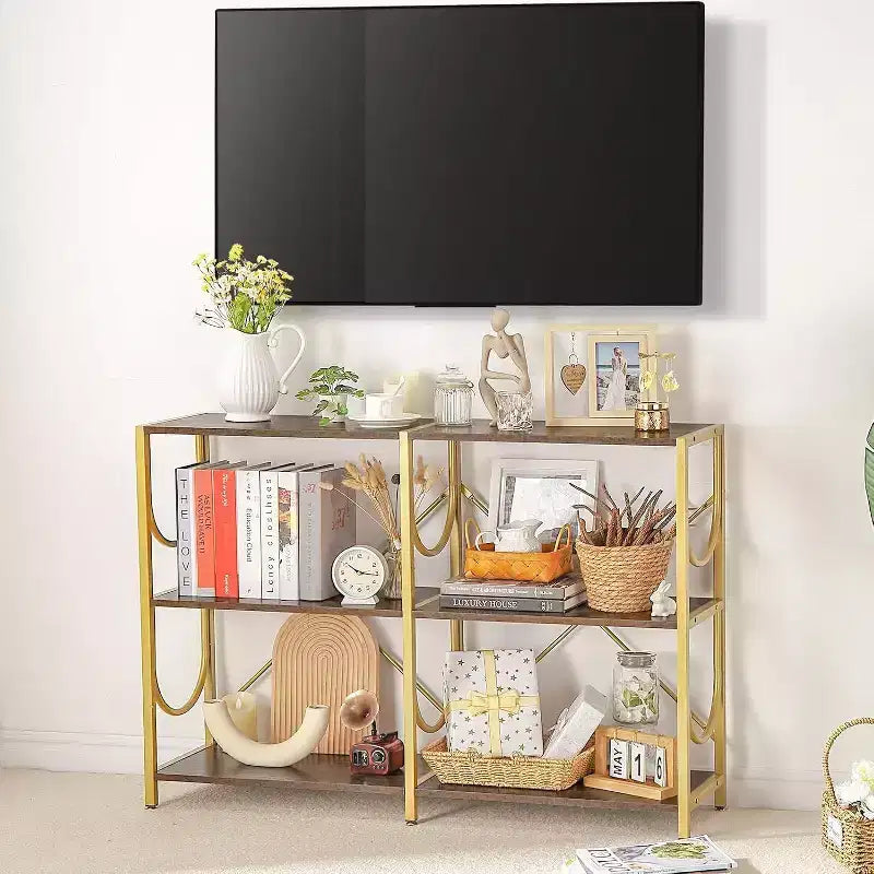 Console de 46,5 po avec 3 étagères ouvertes, table de canapé et d'entrée polyvalente, rangement et présentoir compacts, organisateur double.