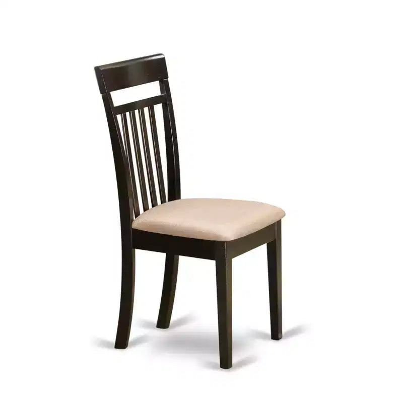 Chaise de salle à manger Asian Fusion avec dossier à lattes et assise en bois – 17"x17.5"x38.5", Cappuccino, Structure en bois d'hévéa