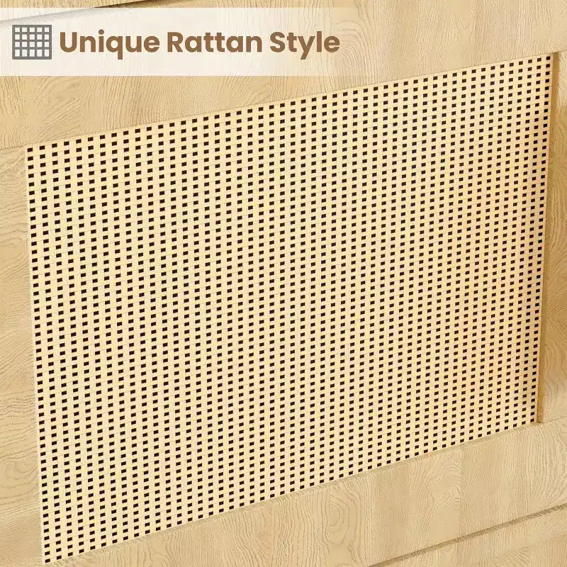 Étagère à Livres en Bois à 5 Niveaux avec Portes en Rotin - Bibliothèque Bohème de 160 cm de Haut avec Rangement en Bois Naturel et Rotin Tressé
