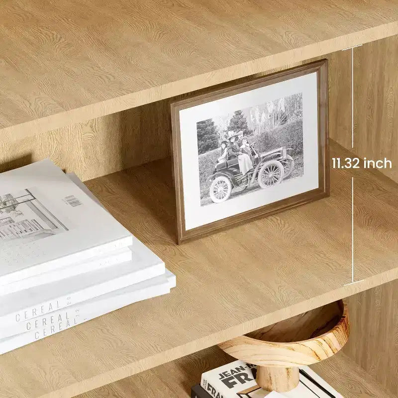 Étagère à Livres en Bois à 5 Niveaux avec Portes en Rotin - Bibliothèque Bohème de 160 cm de Haut avec Rangement en Bois Naturel et Rotin Tressé