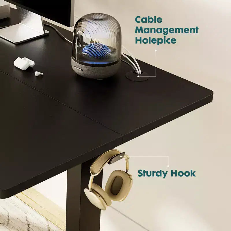 Bureau Debout Électrique Ergonomique à Hauteur Réglable avec Piétement en Métal en T et Préréglages de Mémoire Poste de Travail Informatique Moderne55.10x23.60x46.60-Noir