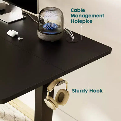 Bureau Debout Électrique Ergonomique à Hauteur Réglable avec Piétement en Métal en T et Préréglages de Mémoire Poste de Travail Informatique Moderne55.10x23.60x46.60-Noir