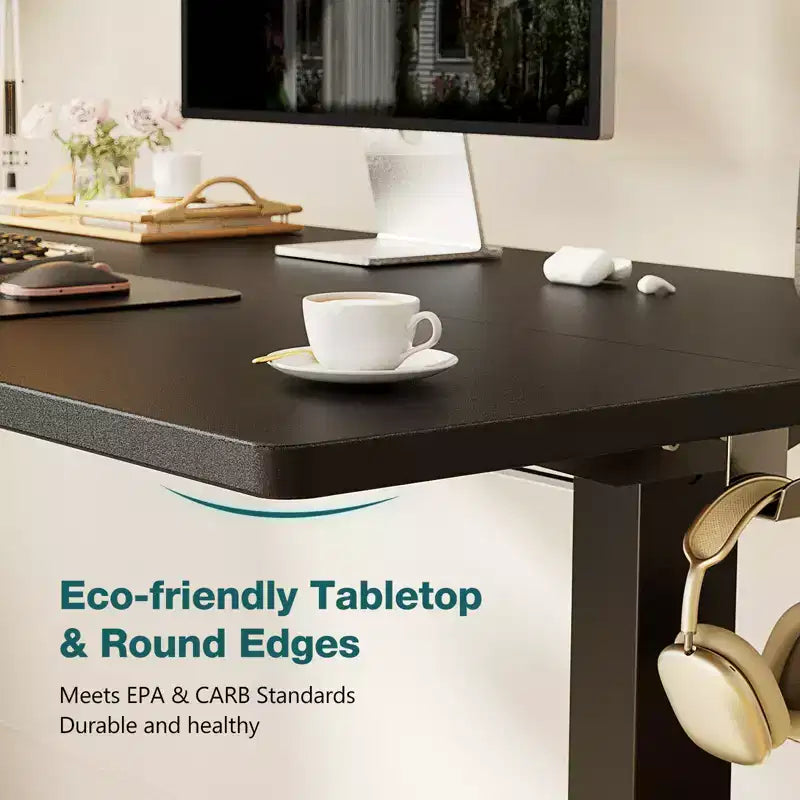 Bureau Debout Électrique Ergonomique à Hauteur Réglable avec Piétement en Métal en T et Préréglages de Mémoire Poste de Travail Informatique Moderne55.10x23.60x46.60-Noir