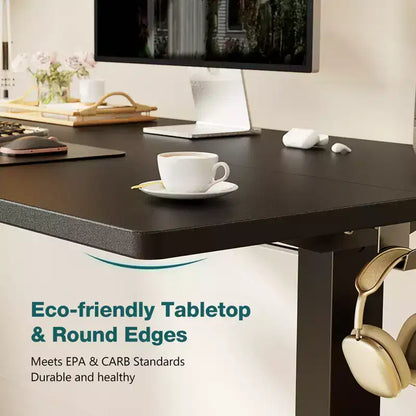 Bureau Debout Électrique Ergonomique à Hauteur Réglable avec Piétement en Métal en T et Préréglages de Mémoire Poste de Travail Informatique Moderne55.10x23.60x46.60-Noir