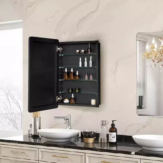 Armoire de toilette 20x30" avec miroir, cadre en aluminium noir et 4 étagères réglables