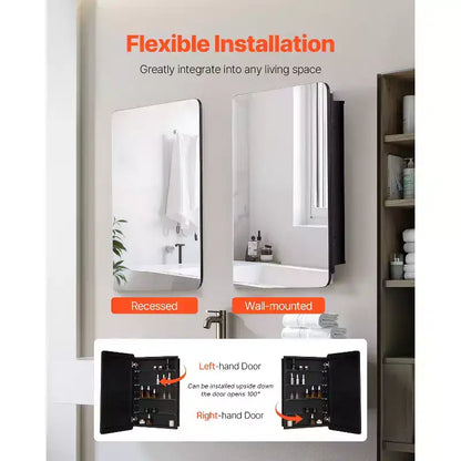 Armoire de toilette 20x30" avec miroir, cadre en aluminium noir et 4 étagères réglables