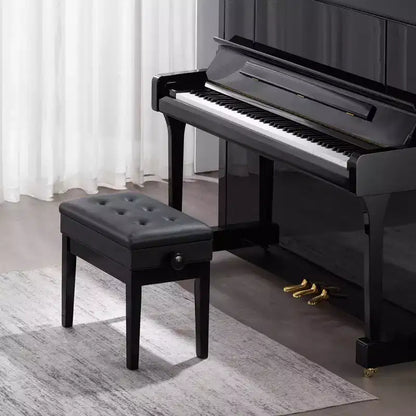 Banc de piano avec hauteur réglable de 49 à 58 cm, coussin rembourré et compartiment de rangement, noir