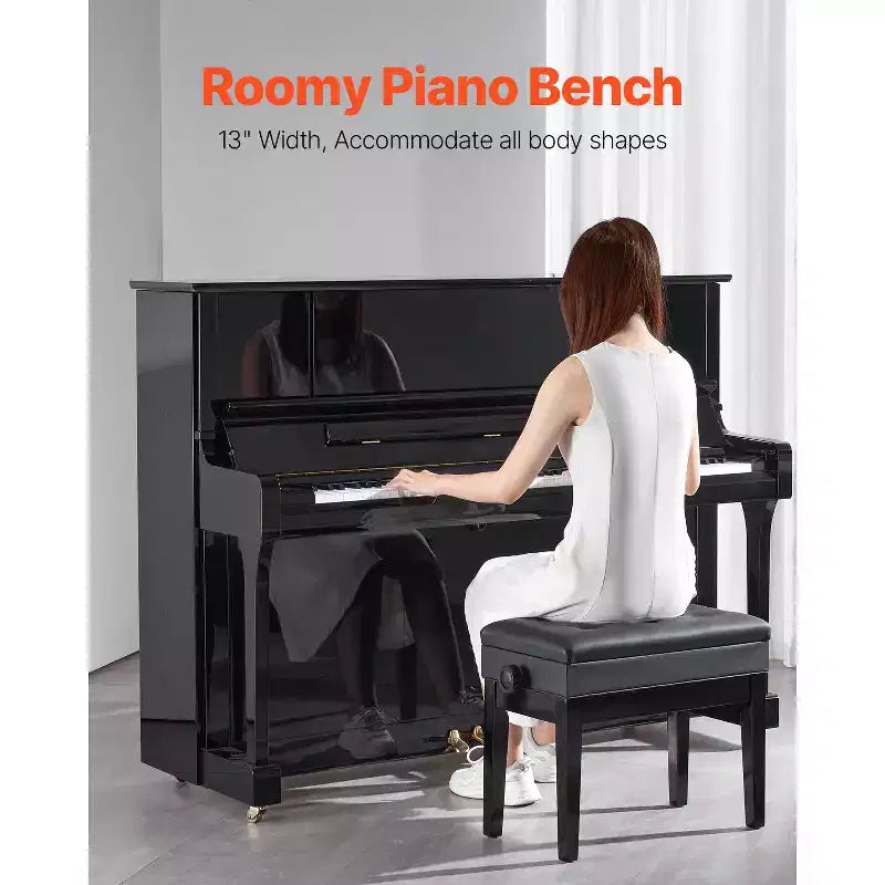 Banc de piano avec hauteur réglable de 49 à 58 cm, coussin rembourré et compartiment de rangement, noir
