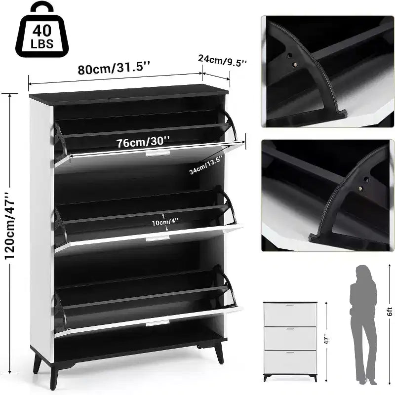 Meuble à Chaussures d'Entrée avec 3 Tiroirs Basculants, Range-Chaussures Étroit Autonome, Contient 18 Paires