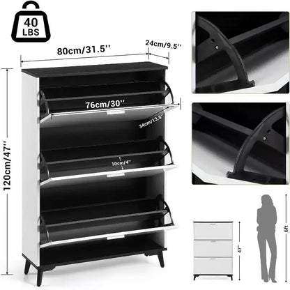 Meuble à Chaussures d'Entrée avec 3 Tiroirs Basculants, Range-Chaussures Étroit Autonome, Contient 18 Paires