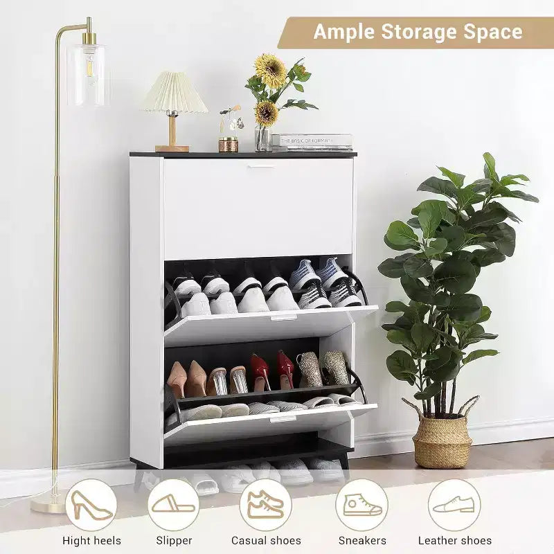 Meuble à Chaussures d'Entrée avec 3 Tiroirs Basculants, Range-Chaussures Étroit Autonome, Contient 18 Paires