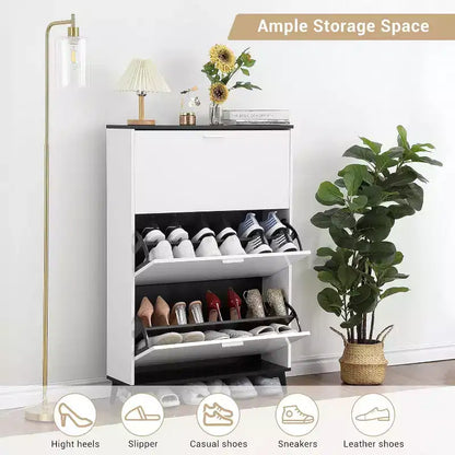 Meuble à Chaussures d'Entrée avec 3 Tiroirs Basculants, Range-Chaussures Étroit Autonome, Contient 18 Paires