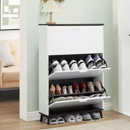 Meuble à Chaussures d'Entrée avec 3 Tiroirs Basculants, Range-Chaussures Étroit Autonome, Contient 18 Paires