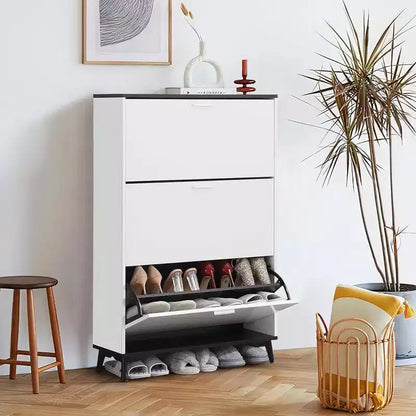 Meuble à Chaussures d'Entrée avec 3 Tiroirs Basculants, Range-Chaussures Étroit Autonome, Contient 18 Paires