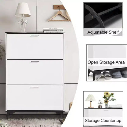 Meuble à Chaussures d'Entrée avec 3 Tiroirs Basculants, Range-Chaussures Étroit Autonome, Contient 18 Paires