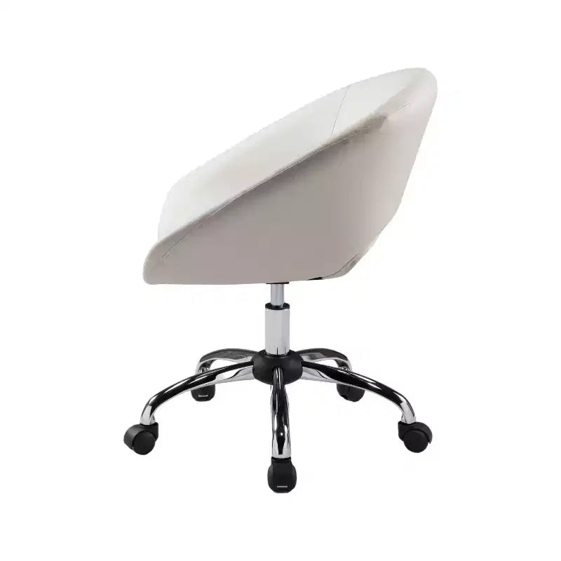 Chaise de bureau pivotante à roulettes en similicuir blanc et argenté, réglable en hauteur