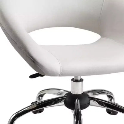 Chaise de bureau pivotante à roulettes en similicuir blanc et argenté, réglable en hauteur