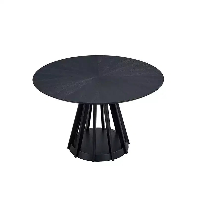 Table à manger ronde moderne de 47 po avec plateau en placage de bois et pied central, 4 places assises