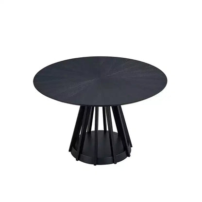 Table à manger ronde moderne de 47 po avec plateau en placage de bois et pied central, 4 places assises
