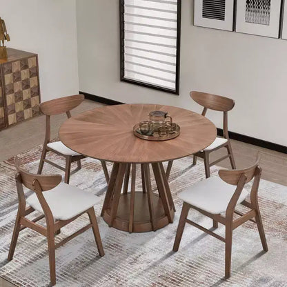 Table à manger ronde moderne de 47 po avec plateau en placage de bois et pied central, 4 places assises