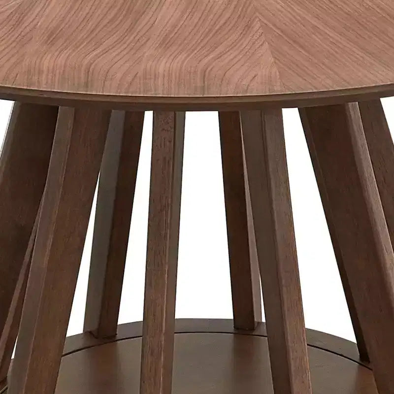 Table à manger ronde moderne de 47 po avec plateau en placage de bois et pied central, 4 places assises