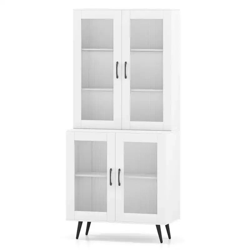 Meuble de cuisine avec portes cannelées translucides et étagère réglable, 179 cm de haut