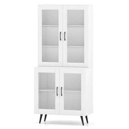 Meuble de cuisine avec portes cannelées translucides et étagère réglable, 179 cm de haut