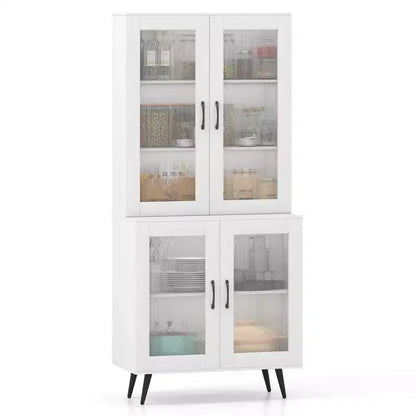 Meuble de cuisine avec portes cannelées translucides et étagère réglable, 179 cm de haut