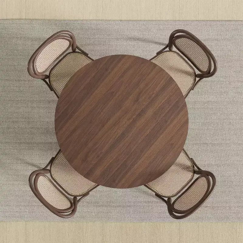 Table à manger ronde en rotin marron de 117 cm pour 4-6 personnes, convient pour la salle à manger et le salon
