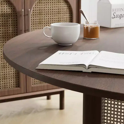 Table à manger ronde en rotin marron de 117 cm pour 4-6 personnes, convient pour la salle à manger et le salon