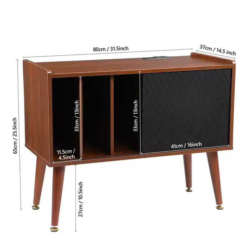 Meuble tourne-disque avec rangement pour vinyles, table tourne-disque pouvant contenir jusqu'à 300 albums, support tourne-disque avec station de charge pour salon ou chambre à coucher