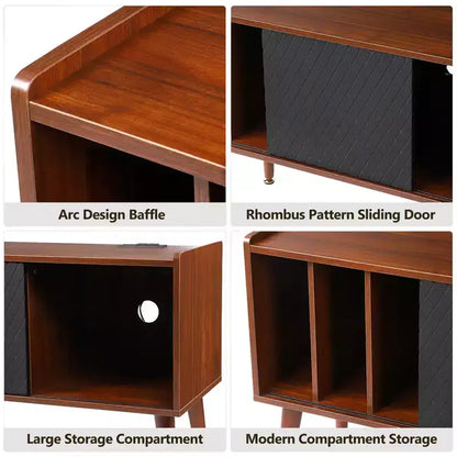 Meuble tourne-disque avec rangement pour vinyles, table tourne-disque pouvant contenir jusqu'à 300 albums, support tourne-disque avec station de charge pour salon ou chambre à coucher