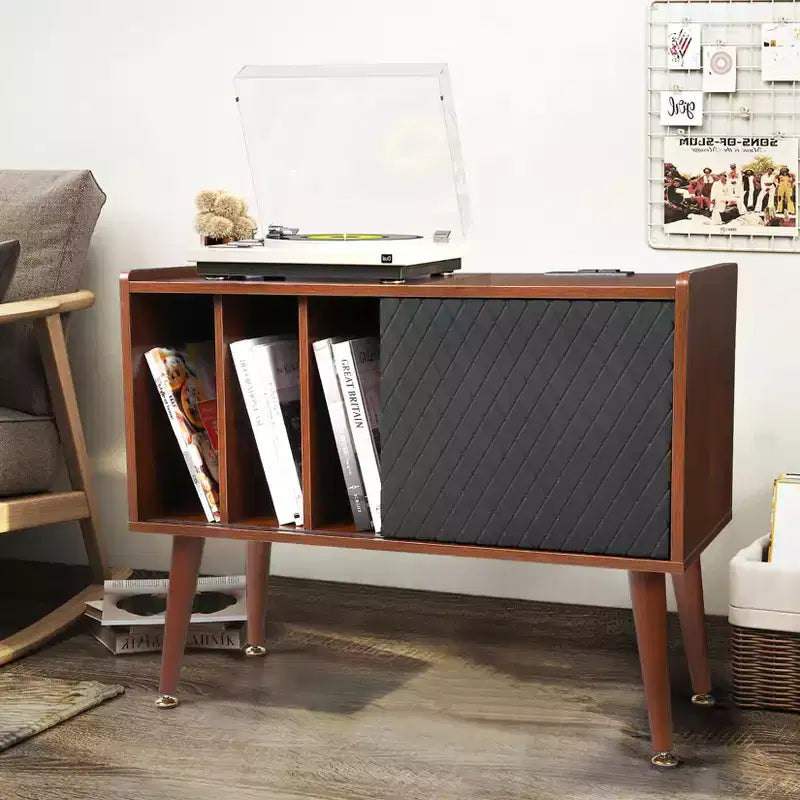 Meuble tourne-disque avec rangement pour vinyles, table tourne-disque pouvant contenir jusqu'à 300 albums, support tourne-disque avec station de charge pour salon ou chambre à coucher