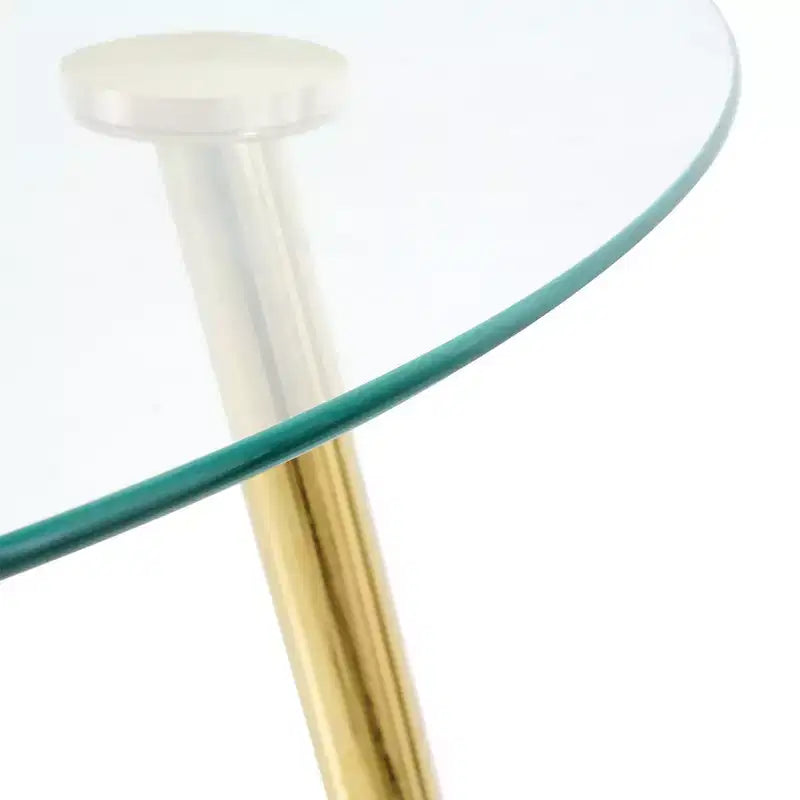 Table à manger ronde moderne de 47" avec plateau en verre trempé et pieds en métal doré, 4 places
