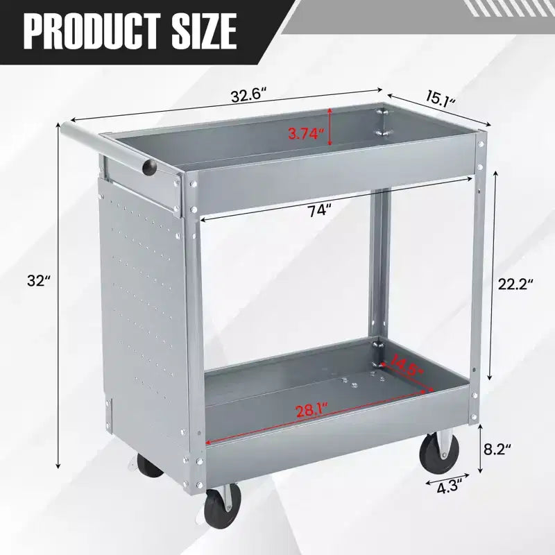 Chariot à outils à 2 plateaux, capacité de 400 lb, chariots à outils roulants avec roues, chariot utilitaire robuste avec panneau perforé, chariot de rangement d'outils de mécanicien