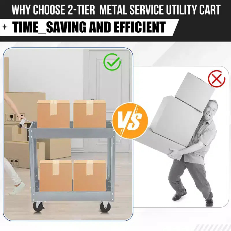 Chariot à outils à 2 plateaux, capacité de 400 lb, chariots à outils roulants avec roues, chariot utilitaire robuste avec panneau perforé, chariot de rangement d'outils de mécanicien