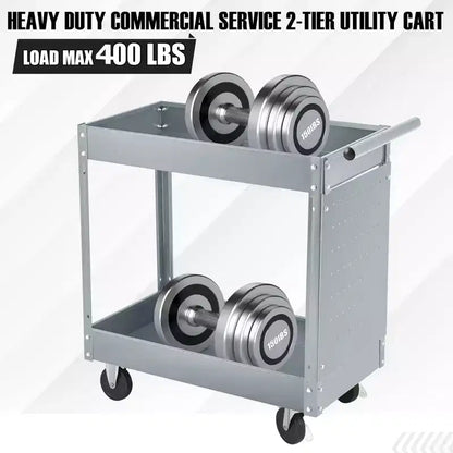 Chariot à outils à 2 plateaux, capacité de 400 lb, chariots à outils roulants avec roues, chariot utilitaire robuste avec panneau perforé, chariot de rangement d'outils de mécanicien