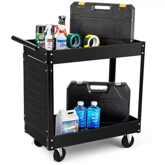 2 Tray Tool Cart, 400 LBS Capacity Rolling Tool Carts On Wheels, Heavy Duty Utility Cart with Pegboard, Mechanic Tool Storage Cart