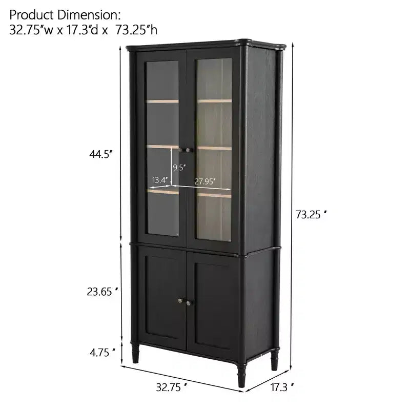 Buffet moderne avec portes vitrées et étagères réglables, Armoire de cuisine de 189 cm