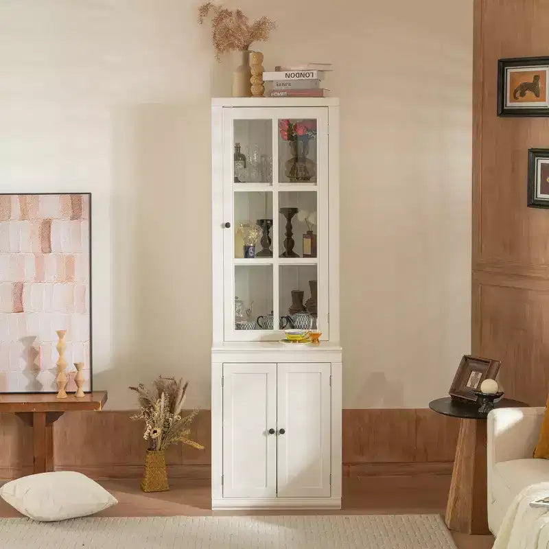 Buffet moderne avec portes vitrées et étagères réglables, Armoire de cuisine de 189 cm