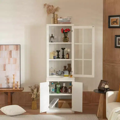 Buffet moderne avec portes vitrées et étagères réglables, Armoire de cuisine de 189 cm