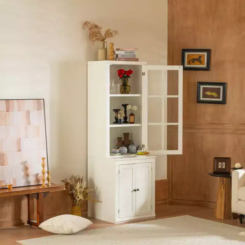 Buffet moderne avec portes vitrées et étagères réglables, Armoire de cuisine de 189 cm