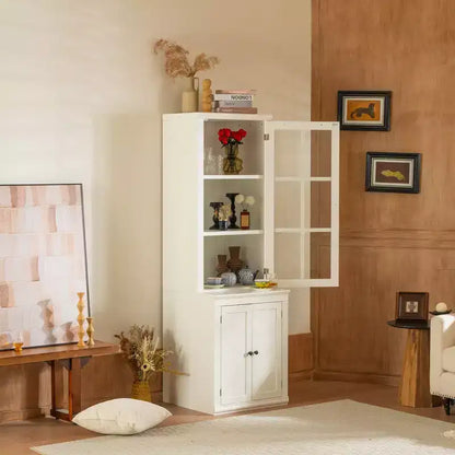 Buffet moderne avec portes vitrées et étagères réglables, Armoire de cuisine de 189 cm