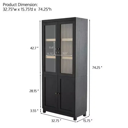 Buffet moderne avec portes vitrées et étagères réglables, Armoire de cuisine de 189 cm
