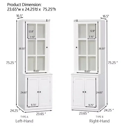 Buffet moderne avec portes vitrées et étagères réglables, Armoire de cuisine de 189 cm