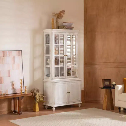 Buffet moderne avec portes vitrées et étagères réglables, Armoire de cuisine de 189 cm